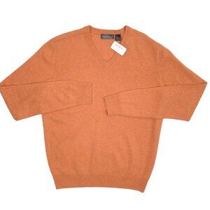 NEW $398 Neiman Marcus Cashmere Sweater! L or XL Orange  V Neck  Soft and Plush